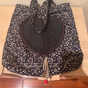 Marc Jacobs Navy and Black Heart Tote with Tassel Charm